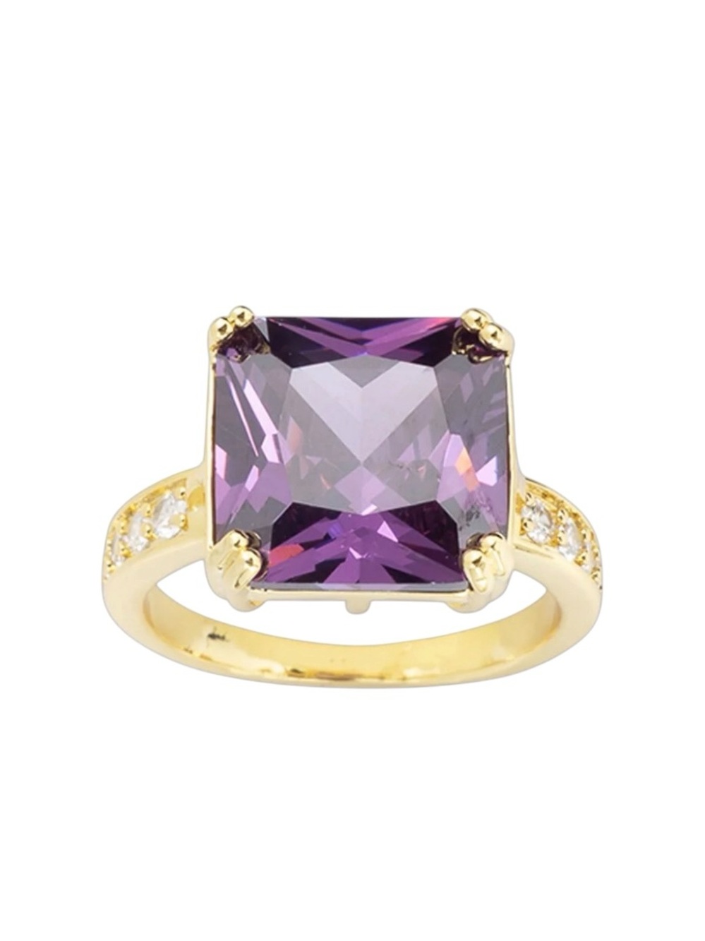 New Amanda Blu Purple Amethyst Cubic Zirconia Rhinestone 18K Dipped Gold Ring